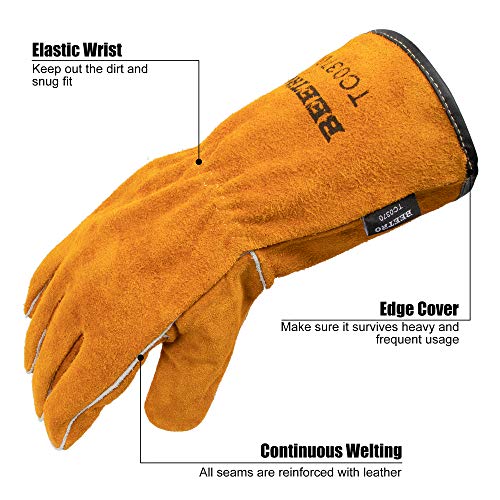 BEETRO Welding Gloves 1 Pair, Cow Leather Forge/Mig/Stick Welder Heat/Fire Resistant, Mitts for Oven/Grill/Fireplace/Furnace/Stove/Pot/Wood Burner/BBQ/Animal handling glove with Soft Lining - Image 4