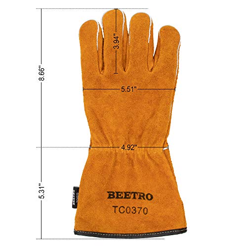 BEETRO Welding Gloves 1 Pair, Cow Leather Forge/Mig/Stick Welder Heat/Fire Resistant, Mitts for Oven/Grill/Fireplace/Furnace/Stove/Pot/Wood Burner/BBQ/Animal handling glove with Soft Lining - Image 3