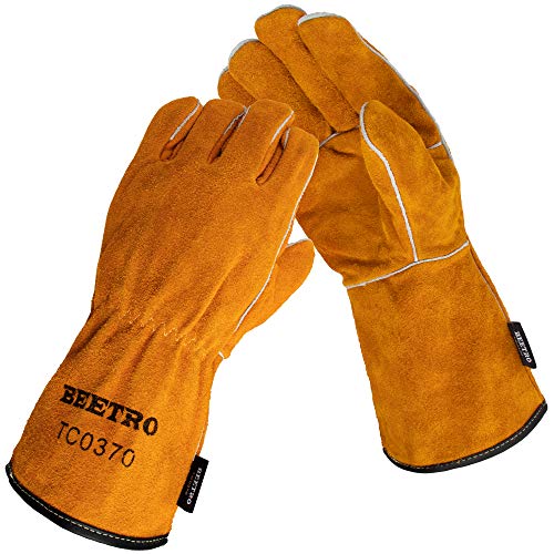 BEETRO Welding Gloves 1 Pair, Cow Leather Forge/Mig/Stick Welder Heat/Fire Resistant, Mitts for Oven/Grill/Fireplace/Furnace/Stove/Pot/Wood Burner/BBQ/Animal handling glove with Soft Lining - Image 1