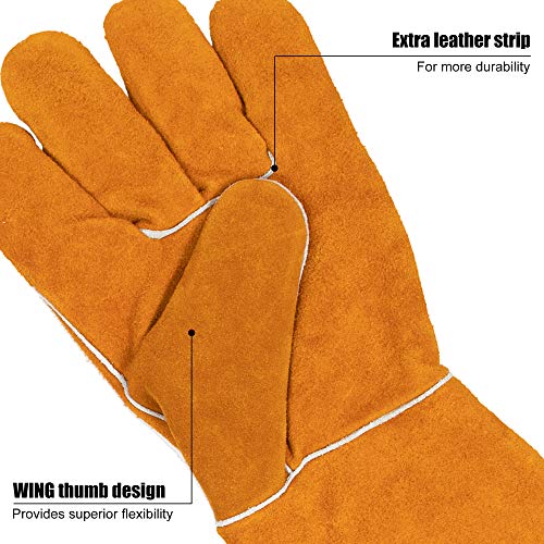 BEETRO Welding Gloves 1 Pair, Cow Leather Forge/Mig/Stick Welder Heat/Fire Resistant, Mitts for Oven/Grill/Fireplace/Furnace/Stove/Pot/Wood Burner/BBQ/Animal handling glove with Soft Lining - Image 2