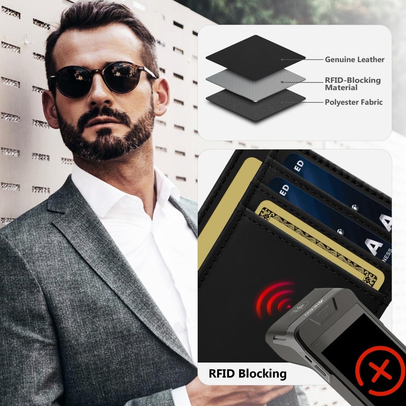 Travelambo 100% Genuine Leather Wallet for Men and Women, Slim Minimalist RFID Blocking Front Pocket Credit Card Holder with Gift Box - Image 4