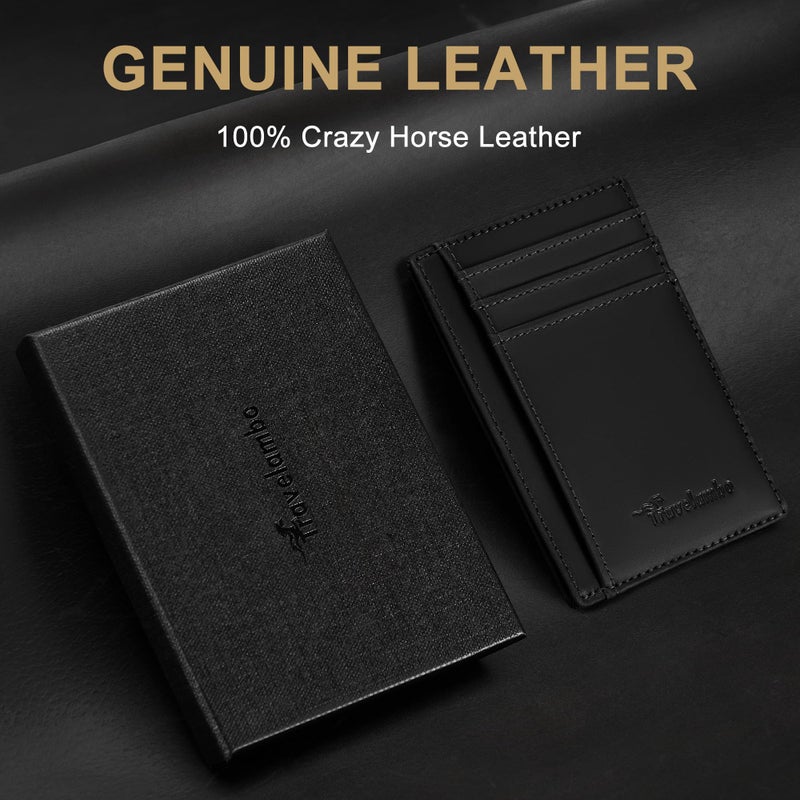 Travelambo 100% Genuine Leather Wallet for Men and Women, Slim Minimalist RFID Blocking Front Pocket Credit Card Holder with Gift Box - Image 2