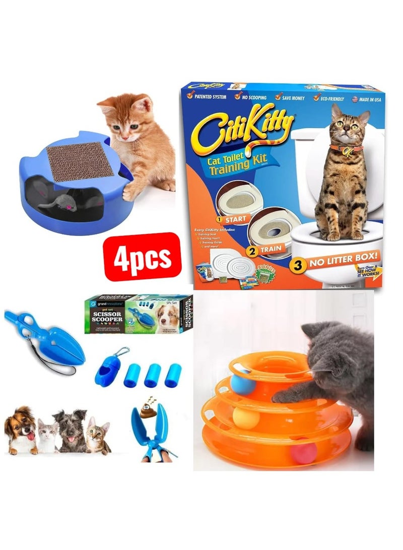 4pcs Cat Toys for Entertainment, Toilet Training Kit, Litter Collector with Toy, Fun Ball Toy