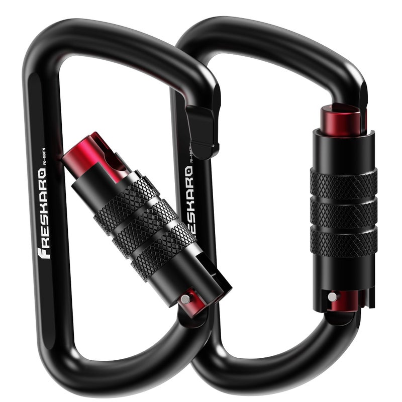 FresKaro مشابك كارابيني قفل 3 بوصة - قفل تلقائي دوار، حلقات مفاتيح ثقيلة، خطافات كارابيني 7075 ألومنيوم خفيف للغاية، للحبال، المشي، أرجوحة اليوغا، التخييم، حقيبة الظهر، إلخ، أسود - Image 1