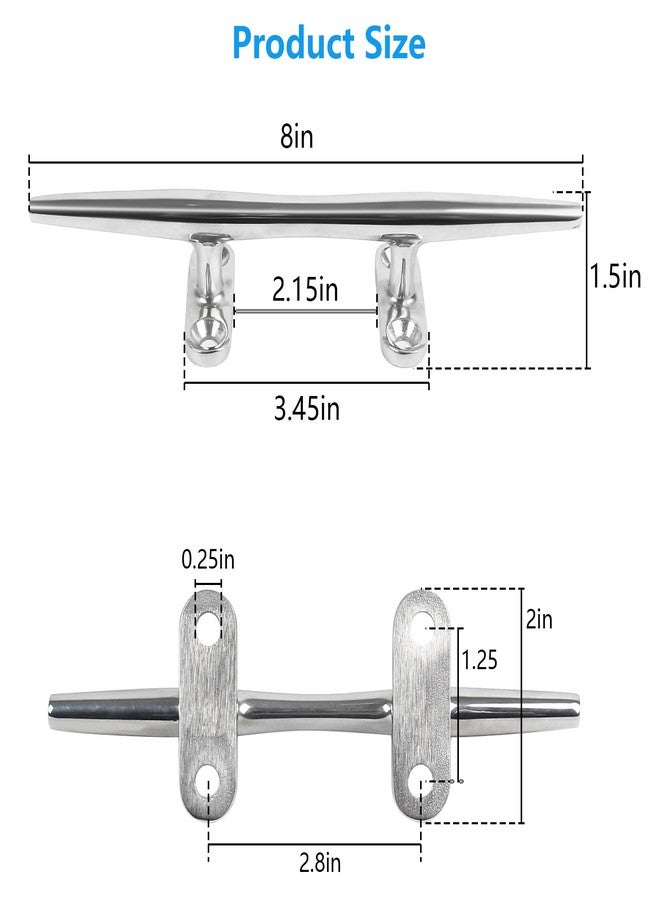 BALAVA Boat Cleats 8 inch,316 Stainless Steel Boat Dock Cleats,Boat Docking Cleat Rope Cleats,Open Base Dock Cleats for Boat,Yacht,Decks,Nautical Decor,Screws Included(2 Pack) - Image 2