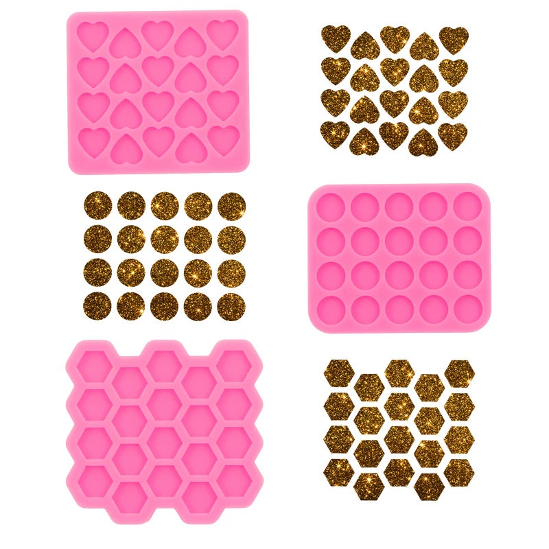 3Pcs Set Glossy Mini Silicone Mold Mini HeartHexagonCircle for Ear Studs Tiny Resin Mold Epoxy Resin Casting Mold for DIY Earrings Jewelry Making Crafts Small Size
