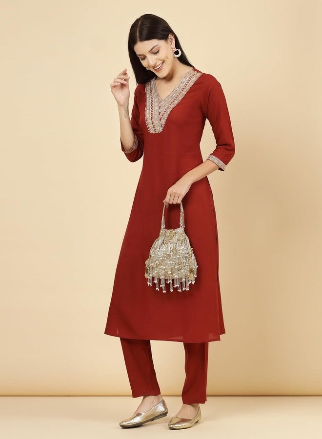 Anekaant Droop Gold & Silver Palmette Embellished Suede Potli - Image 2