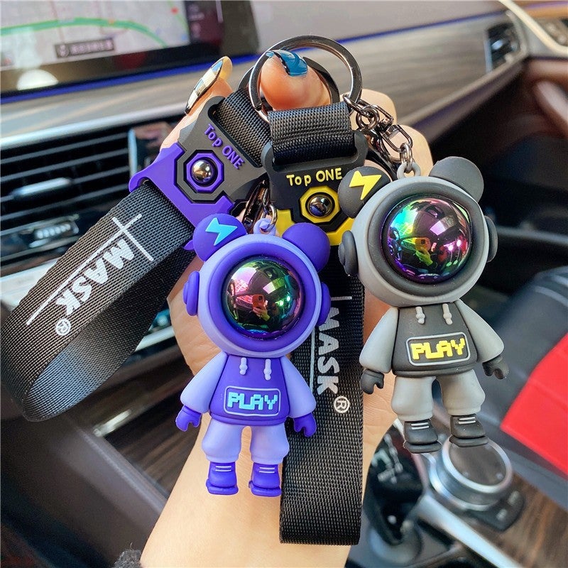 New Couple Lightning Bear Keychain Bag Astronaut Car Silicone Key Chain Spaceman Pendant Gift - Image 2