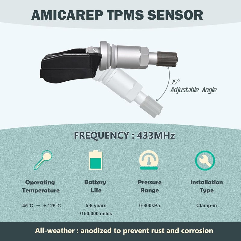 AMICAREP Set of 4 TPMS Tire Pressure Sensors 433MHz for Nissan and Infiniti - Image 3