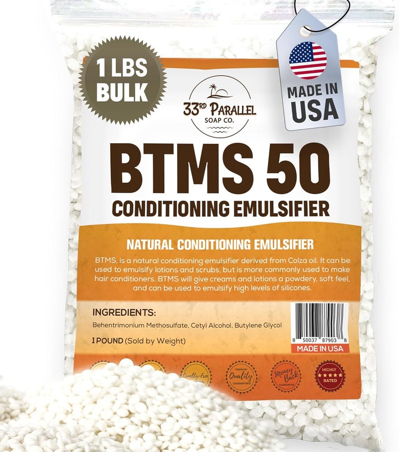 33RD PARALLEL SOAP CO. 33rd PARALLEL | BTMS 50 (1 LBS / 16 Oz) Conditioning Emulsifier | 100% Natural Plant Derived | Behentrimonium Methosulfate Cetearyl Alcohol Emulsifying Conditioner | Product of USA (1 POUND) - Image 1