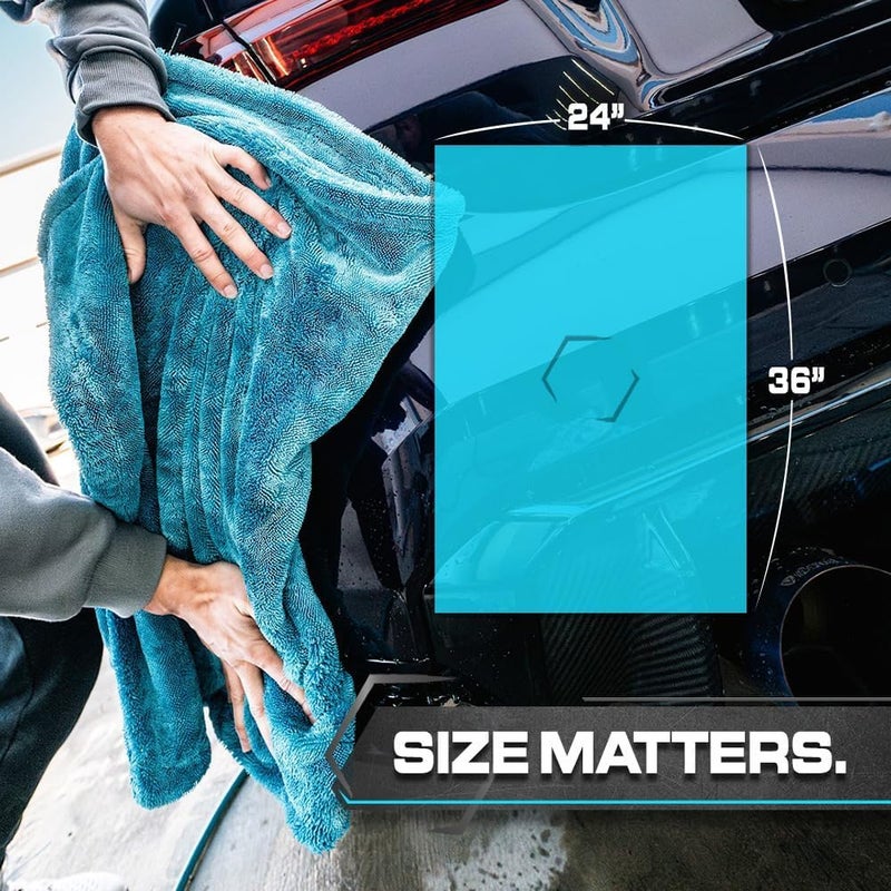 Blackline Car Drying Towel - 2ftx3ft XL-Popular Pick Among Detailing Pros -Aqua 1300 GSM Microfiber Accessory - Absorbs Over 8lbs of Water - Leaves No Streaks, Spots or Scratches - Dries an Entire Car - Image 2