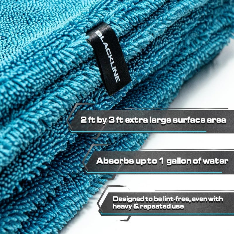 Blackline Car Drying Towel - 2ftx3ft XL-Popular Pick Among Detailing Pros -Aqua 1300 GSM Microfiber Accessory - Absorbs Over 8lbs of Water - Leaves No Streaks, Spots or Scratches - Dries an Entire Car - Image 5