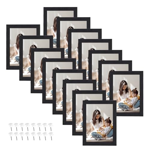Edenseelake 5x7 Picture Frame Set of 15 Black Wood Photo Frame 5 by 7 for Wall or Tabletop Display