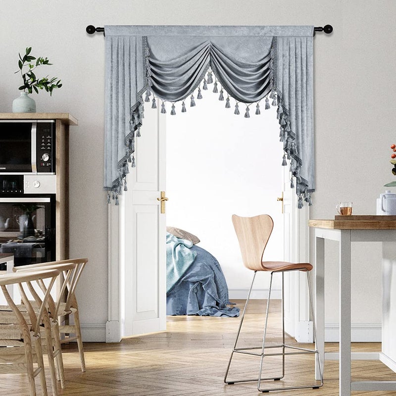 ELKCA Silver Grey Chenille Window Curtains Valance for Living Room Waterfall Valance for Bedroom Rod Pocket (W59. 1 Panel) - Image 1