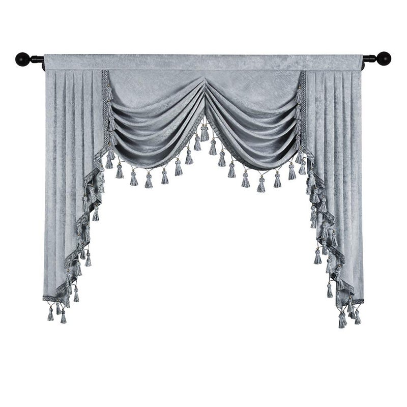 ELKCA Silver Grey Chenille Window Curtains Valance for Living Room Waterfall Valance for Bedroom Rod Pocket (W59. 1 Panel) - Image 2