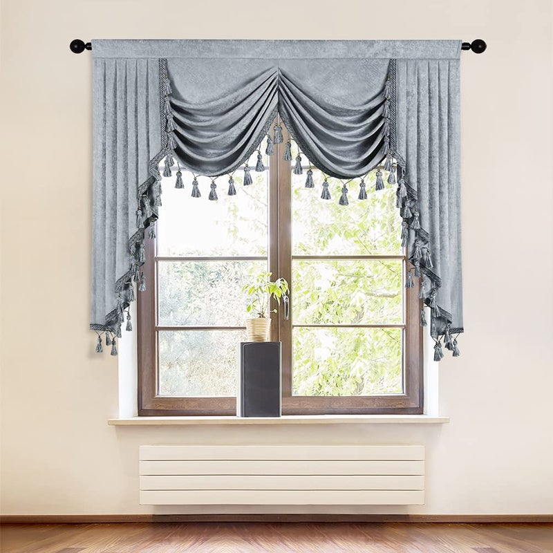 ELKCA Silver Grey Chenille Window Curtains Valance for Living Room Waterfall Valance for Bedroom Rod Pocket (W59. 1 Panel) - Image 5