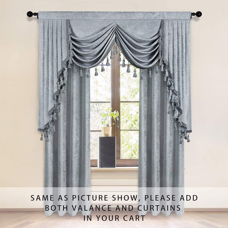 ELKCA Silver Grey Chenille Window Curtains Valance for Living Room Waterfall Valance for Bedroom Rod Pocket (W59. 1 Panel) - Image 3