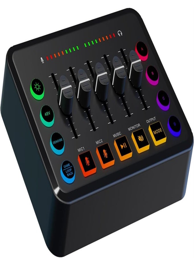 Audio Mixer, Self-media Audio Mixer, Mixer with XLR Microphone Interface for Podcast//Game Voice/YouTube/TikTok/48V (Black)  - Image 1