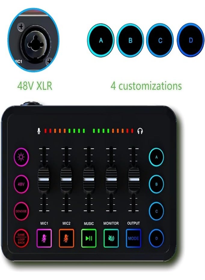 Audio Mixer, Self-media Audio Mixer, Mixer with XLR Microphone Interface for Podcast//Game Voice/YouTube/TikTok/48V (Black)  - Image 5