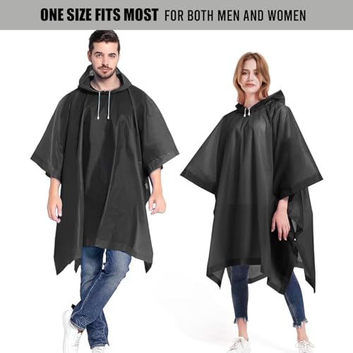 HACER EVA Raincoat Poncho 70 GSM with Adjustable Hood Full Sleeves Knee Length Unisex Universal Size Water Resistant Outdoor Rainwear for Camping Trekking Hiking Men and Women (Pack of 1, Black) - Image 3