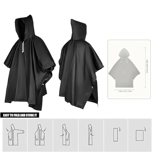 HACER EVA Raincoat Poncho 70 GSM with Adjustable Hood Full Sleeves Knee Length Unisex Universal Size Water Resistant Outdoor Rainwear for Camping Trekking Hiking Men and Women (Pack of 1, Black) - Image 2