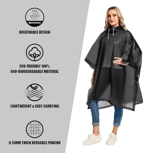 HACER EVA Raincoat Poncho 70 GSM with Adjustable Hood Full Sleeves Knee Length Unisex Universal Size Water Resistant Outdoor Rainwear for Camping Trekking Hiking Men and Women (Pack of 1, Black) - Image 5