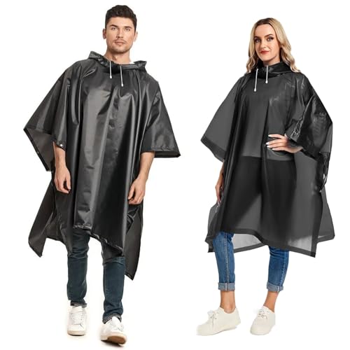 HACER EVA Raincoat Poncho 70 GSM with Adjustable Hood Full Sleeves Knee Length Unisex Universal Size Water Resistant Outdoor Rainwear for Camping Trekking Hiking Men and Women (Pack of 1, Black) - Image 1