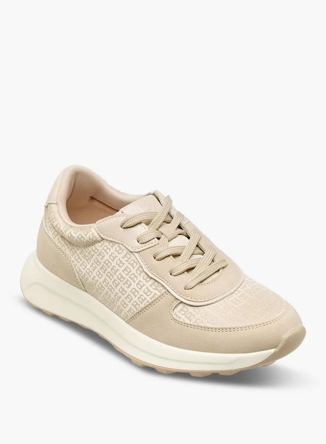 Flora Bella By Shoexpress BEIGE Flora Bella Women Monogram Lace-Up Sneakers for Women | Best Price UAE