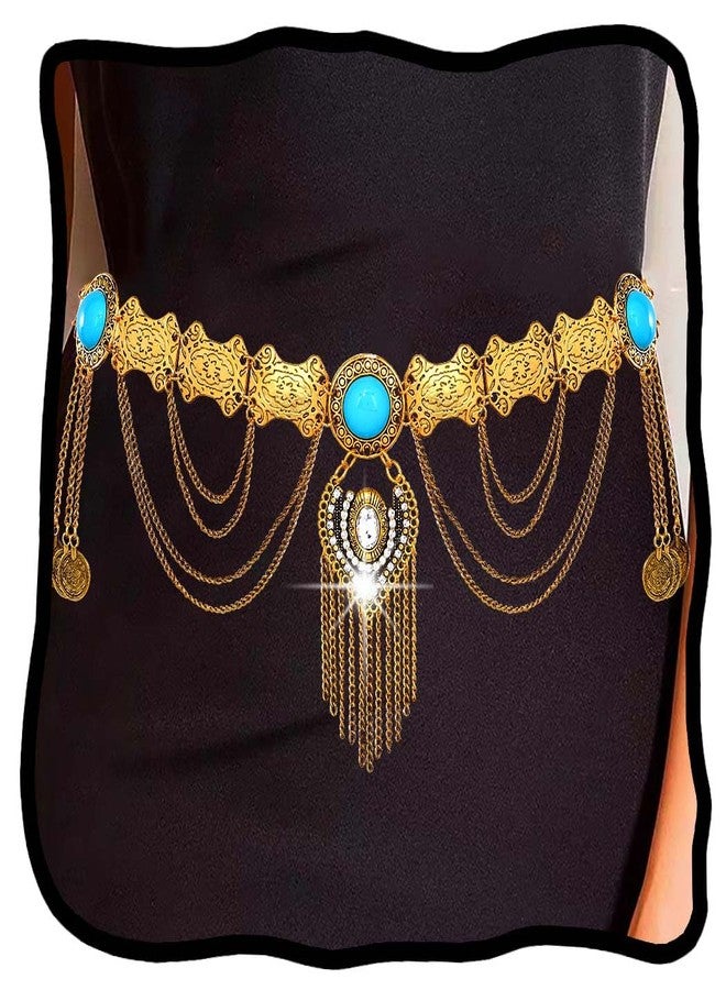 ووي سلسلة خصر من الفيروز من Woeoe Boho، سلسلة ذهبية عتيقة، سلاسل متعددة الطبقات، مجوهرات للجسم والبطن للنساء - Image 1