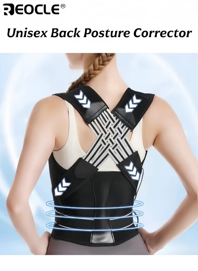 REOCLE Posture Corrector for Women and Men Back Posture Belt Office Home Gym Unisex Body Shaping Back Brace Back Straightener Scoliosis and Hunchback Correction Black - Image 1