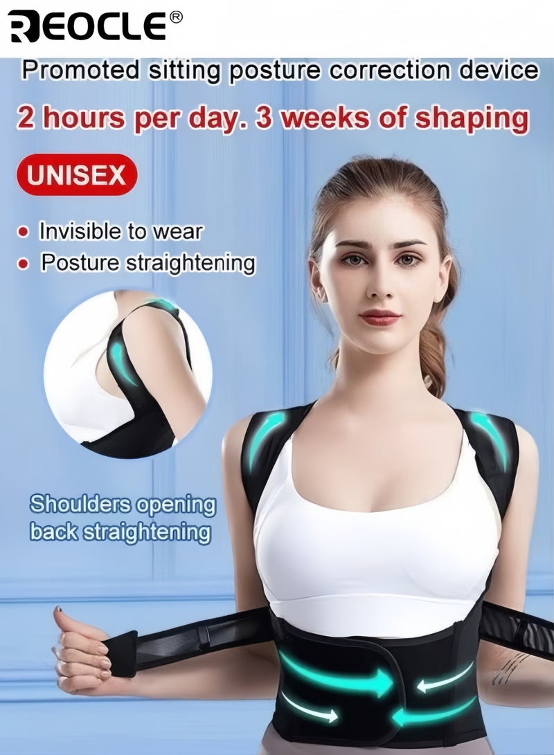 REOCLE Posture Corrector for Women and Men Back Posture Belt Office Home Gym Unisex Body Shaping Back Brace Back Straightener Scoliosis and Hunchback Correction Black - Image 2