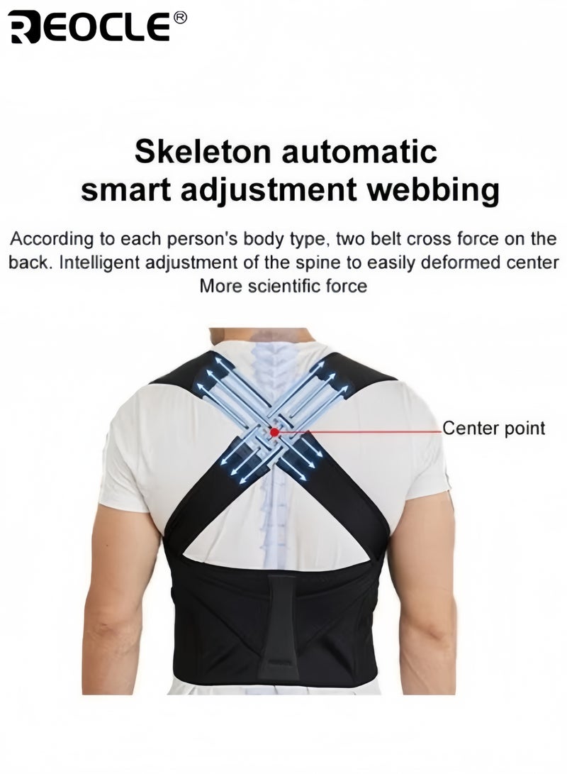 REOCLE Posture Corrector for Women and Men Back Posture Belt Office Home Gym Unisex Body Shaping Back Brace Back Straightener Scoliosis and Hunchback Correction Black - Image 3