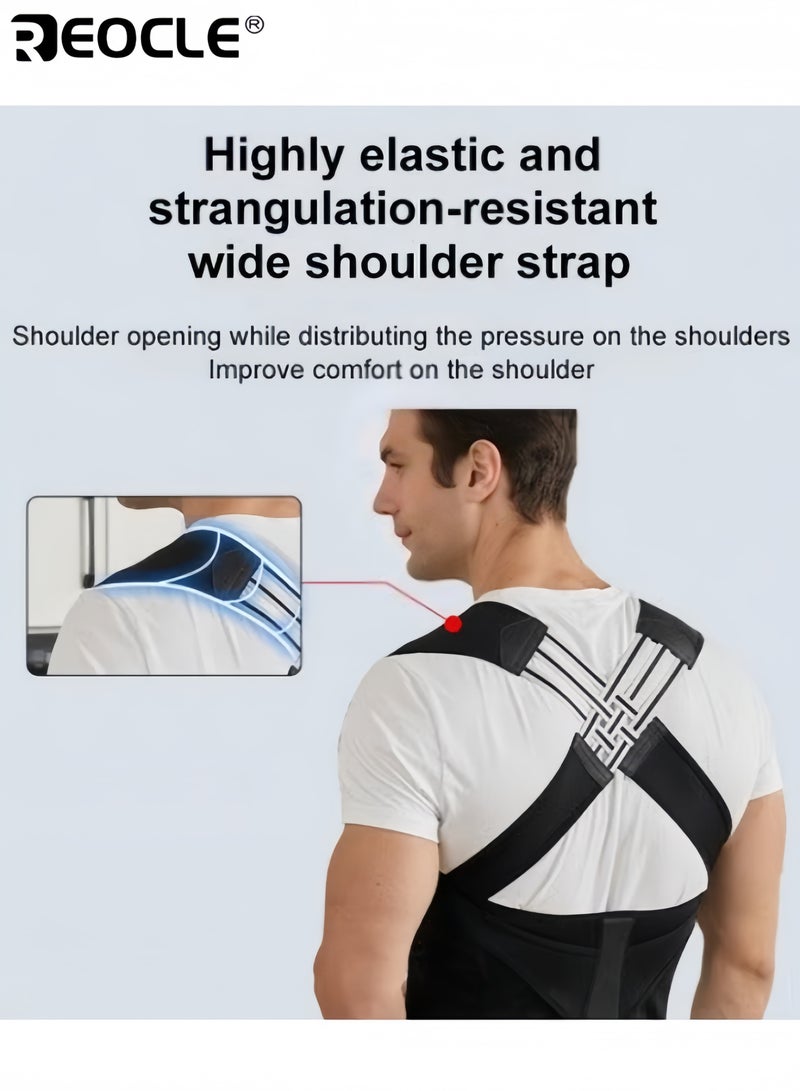 REOCLE Posture Corrector for Women and Men Back Posture Belt Office Home Gym Unisex Body Shaping Back Brace Back Straightener Scoliosis and Hunchback Correction Black - Image 4