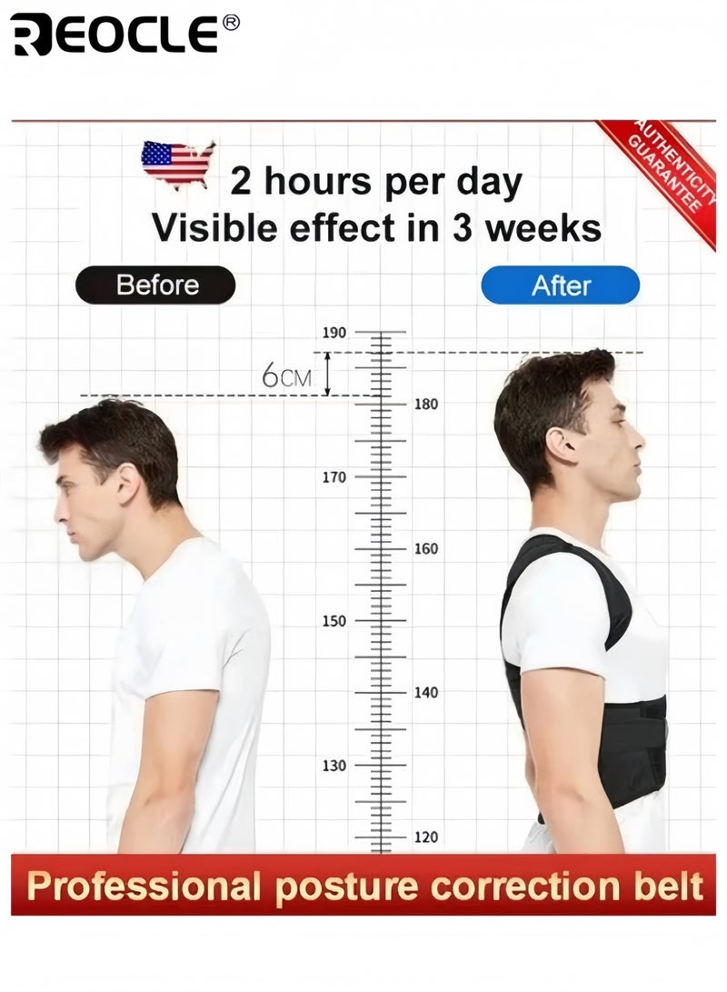 REOCLE Posture Corrector for Women and Men Back Posture Belt Office Home Gym Unisex Body Shaping Back Brace Back Straightener Scoliosis and Hunchback Correction Black - Image 5