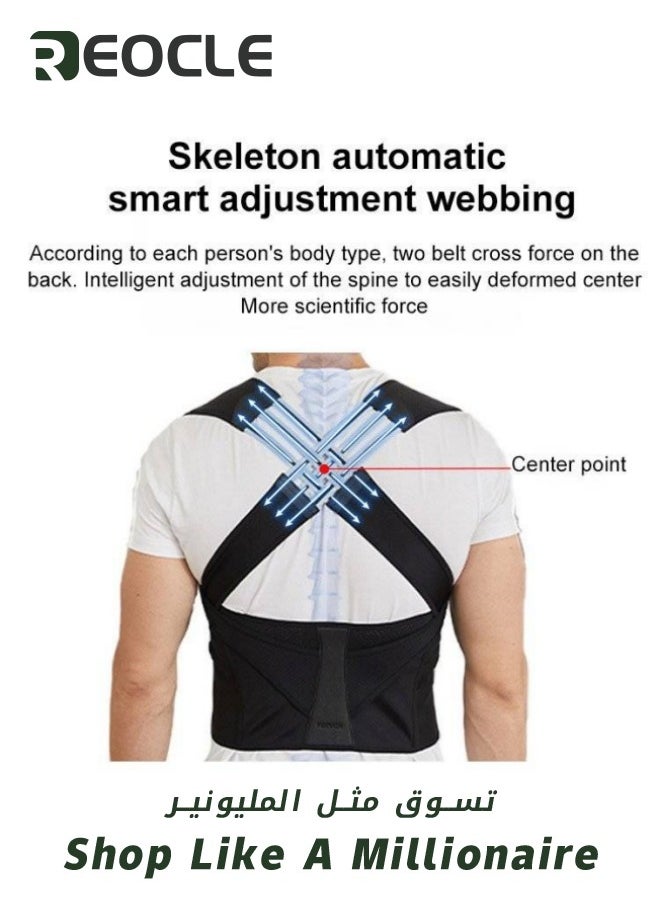 REOCLE Posture Corrector for Women and Men Back Posture Belt Office Home Gym Unisex Body Shaping Back Brace Back Straightener Scoliosis and Hunchback Correction Black  - Image 3
