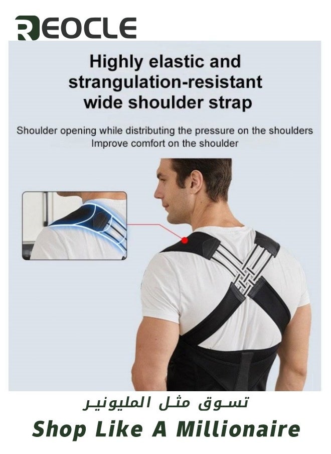 REOCLE Posture Corrector for Women and Men Back Posture Belt Office Home Gym Unisex Body Shaping Back Brace Back Straightener Scoliosis and Hunchback Correction Black  - Image 4