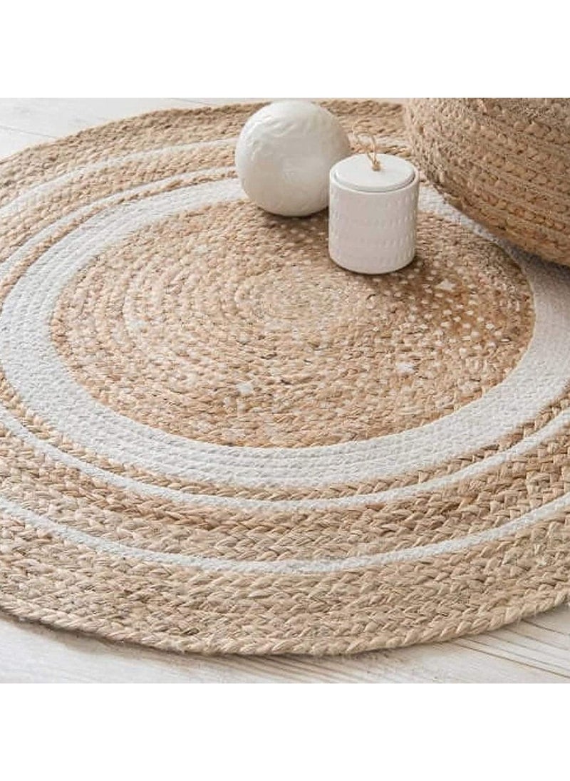 LINGWEI Round Jute Rug Carpet Floor Mat with White Line  - Image 2