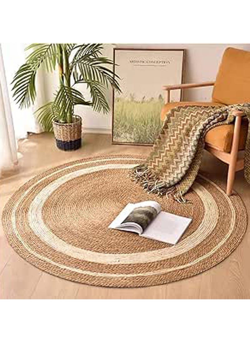 LINGWEI Round Jute Rug Carpet Floor Mat with White Line  - Image 3