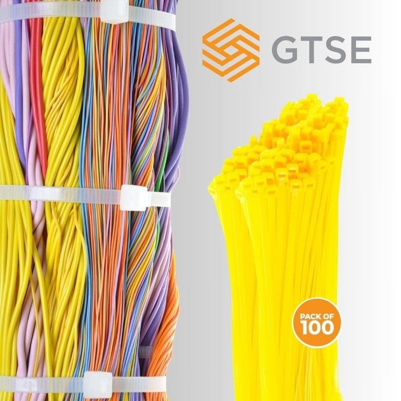 Gtse 8 Inch Yellow Zip Ties  100 Pack  50Lb Strength  Uv Resistant Strong Nylon Cable Ties  Self-Locking 8"" Tie Wraps - Image 4