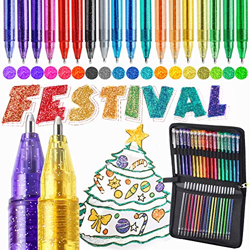 ZSCM QUALITY DECIDES THE FUTURE ZSCM 36 Pack Metallic Glitter Gel Pens Set, 18 Colors Sparkle Gel Pens with 18 Glitter Pen Refills in Canvas Bag for Adult Coloring Book Drawing Crafts Scrapbooks Journaling - Image 1