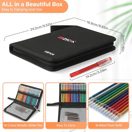 ZSCM QUALITY DECIDES THE FUTURE ZSCM 36 Pack Metallic Glitter Gel Pens Set, 18 Colors Sparkle Gel Pens with 18 Glitter Pen Refills in Canvas Bag for Adult Coloring Book Drawing Crafts Scrapbooks Journaling - Image 4