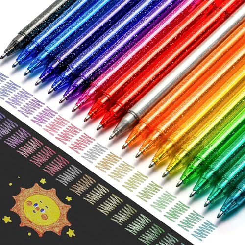 ZSCM QUALITY DECIDES THE FUTURE ZSCM 36 Pack Metallic Glitter Gel Pens Set, 18 Colors Sparkle Gel Pens with 18 Glitter Pen Refills in Canvas Bag for Adult Coloring Book Drawing Crafts Scrapbooks Journaling - Image 2