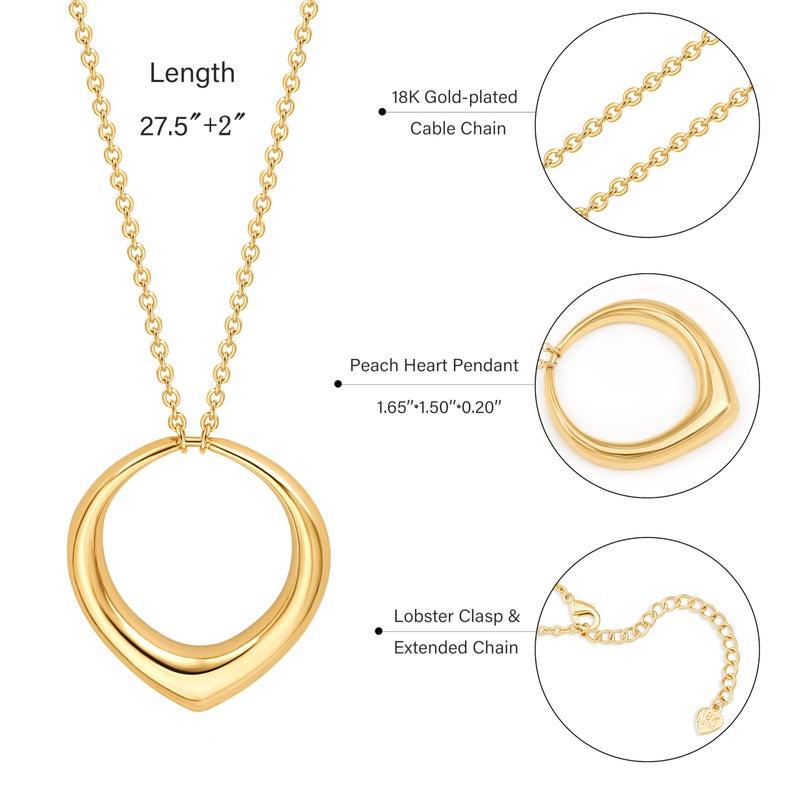 POTESSA Long Circle Pendant Necklace 18K Gold Plated Cable Chain Women Statement Long Sweater Necklace - Image 4