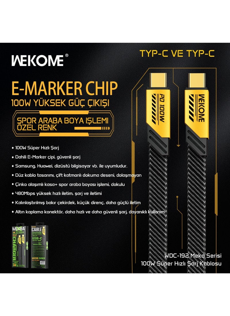 WEKOME - WDC-192 Yellow PDA100W Typ-C+Typ-C Fast Charging Supported Data and Charging Cable - Image 1
