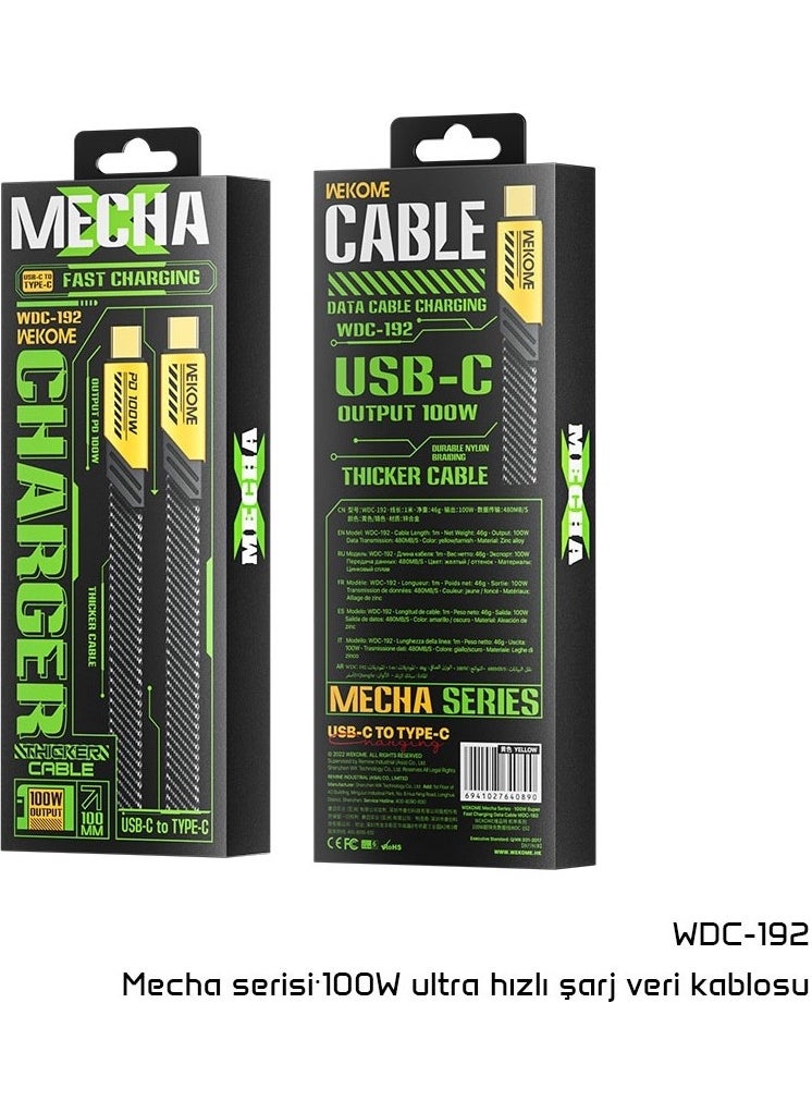WEKOME - WDC-192 Yellow PDA100W Typ-C+Typ-C Fast Charging Supported Data and Charging Cable - Image 1