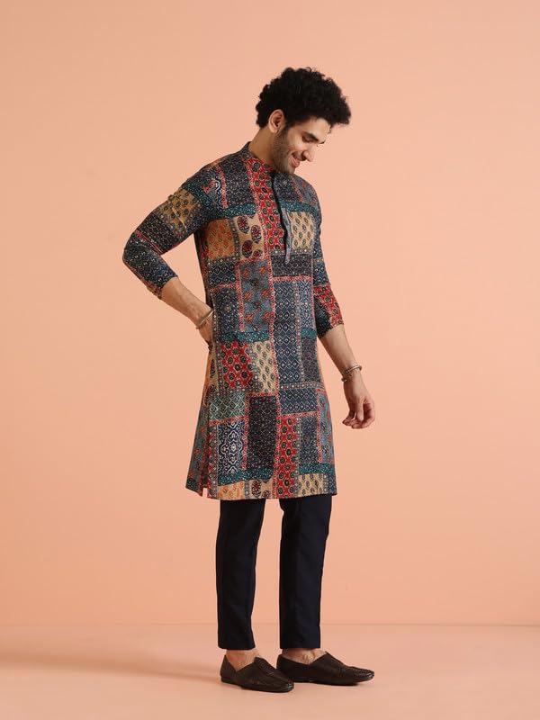 Kisah Cotton Blend Kurta Trouser Set for Men | Mens Long Sleeve Kurta with Pant Set Mens Ethnic Collections-KA-0779-T306-42-Multi - Image 3