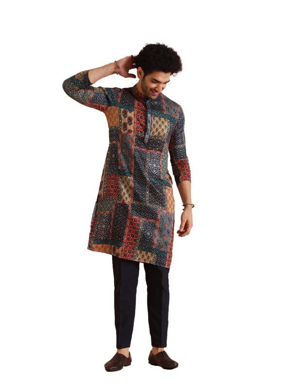 Kisah Cotton Blend Kurta Trouser Set for Men | Mens Long Sleeve Kurta with Pant Set Mens Ethnic Collections-KA-0779-T306-42-Multi - Image 1