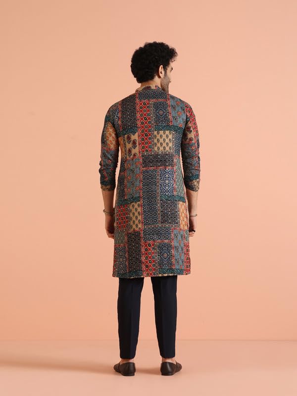 Kisah Cotton Blend Kurta Trouser Set for Men | Mens Long Sleeve Kurta with Pant Set Mens Ethnic Collections-KA-0779-T306-42-Multi - Image 5