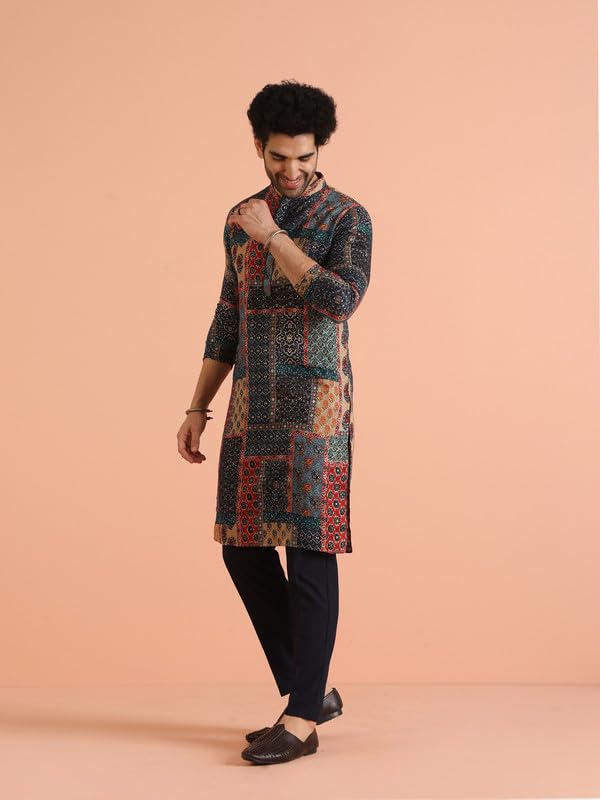 Kisah Cotton Blend Kurta Trouser Set for Men | Mens Long Sleeve Kurta with Pant Set Mens Ethnic Collections-KA-0779-T306-42-Multi - Image 4