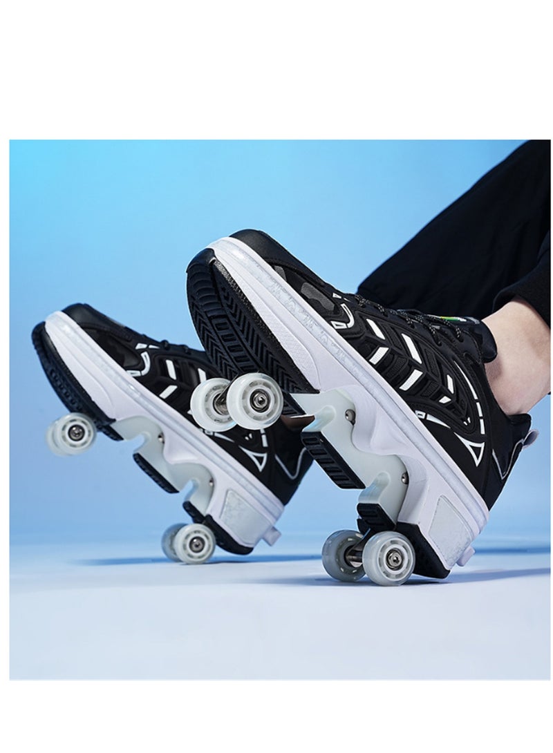 إسكدنيا أحذية المشي ذات العجلات الأربع يمكن أن تكون أحذية قابلة للسحب ذات تشوه دوار ومشبك دوار وزلاجات دوارة باللون الأسود - Image 2